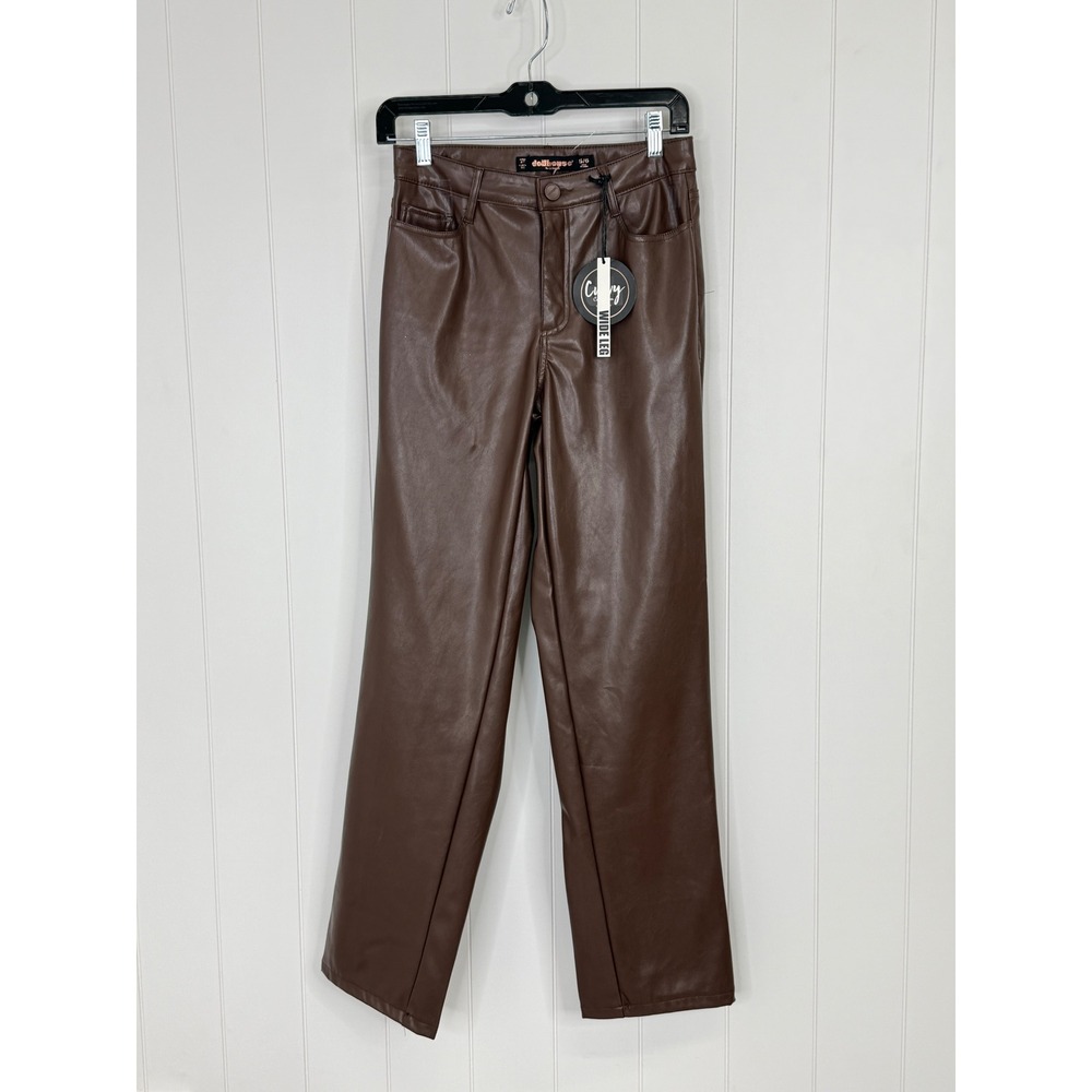 Dollhouse Brown Curvy Wide Leg Vegan Leather Pants NWT Women 5/6 27x31 High Rise